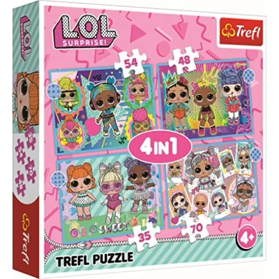 Immagine di Trefl 4in1, 35 a 70 Pezzi Piccoli Fan delle Bambole LOL, Diversi Gradi di Difficoltà, Divertimento, per Bambini dai 4 Anni Puzzle, Colore L.O.L. Surprise, Incontrare, 34613