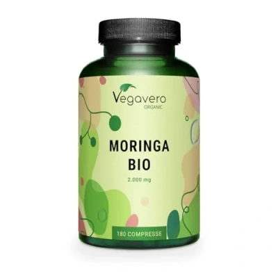 Immagine di Moringa Oleifera Biologica 1.000 mg per compressa con 2% di Glucosinolati Superfood fonte Proteine Vegane Certificata in Laboratorio e Senza Additivi Artificiali 180 compresse Vegan