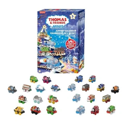 Immagine di Il Trenino Thomas MINIS Calendario dell&#039;Avvento 2024, 24 sorprese per le feste di Natale, include 8 trenini e veicoli cui 2 profumati, giocattolo bambini, 3+ anni, HWB49