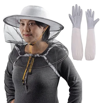 Immagine di HunterBee Apicoltura Cappello da Cowboy zanzara Ape Insetto Netto Velo Testa Viso Protector Apicoltore Attrezzature con di Guanti protettivi