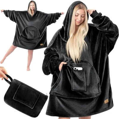 Immagine di KESSER® Coperta con cappuccio maniche, Maglione versatile indossabile per donne e uomini, Felpa Calda coccoloso adulti morbida maniche Oversize