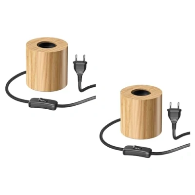 Immagine di ledscom.de 2 pezzi Lampada da tavolo HITO, interruttore, vero legno (albero della gomma), rotonda, marrone chiaro, 1x E27 max. 60W