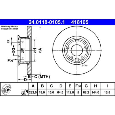 Immagine di ATE 24.0118 0105.1 Disco freno 282,0 18,0 5 112,0 pieno rivestito VOLKSWAGEN: Transporter 4 Bus,