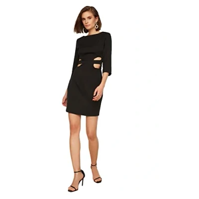 Immagine di Trendyol Abito in Tessuto con Scollo a Barca Aderente Regolare Donna Vestito, Nero, 48
