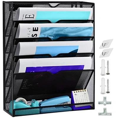 Immagine di HIHOBDAY 6 Livelli A4 Organizer Scrivania Portadocumenti Ufficio, Portariviste Da Parete Metalloa, File Organizer, Porta Riviste Depliant Rete Metallica Per Scuola Domestica