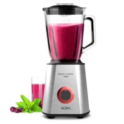 Immagine di Solac BV5728 Beauty and the Beast 1500 Frullatore a tazza, W, lame 6 taglienti in acciaio inox, 2 velocità + Turbo, picco ghiaccio, caraffa vetro graduata 1,5 l, bocca riempita, sistema di