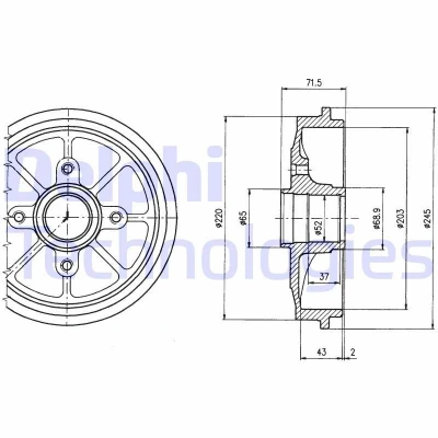 Immagine di DELPHI BF484 Freni a Tamburo senza anello sensore ABS, cuscinetto ruota 245 CITROËN: C3 I Hatchback, C2 Pluriel