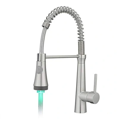 Immagine di TIMACO rubinetto da cucina con molla a spirale, e doccetta estraibile, orientabile 360, Nichel spazzolato LED