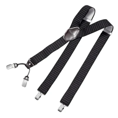 Immagine di DonDon Bretelle da uomo eleganti extra forti 3,5 cm con 4 clip e toppa in pelle marrone Nero bianco a pois