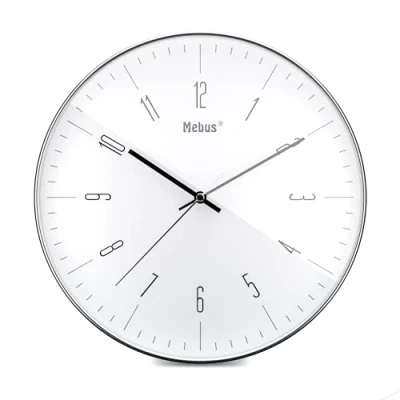 Immagine di Mebus Designer Quarz Wanduhr in Metall Optik, hochwertiges Quarzwerk, 30 cm Durchmesser, Farbe: Chrome/Silber, Modell 18950