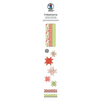 Immagine di Ursus 34700000 Set di strisce carta per creare stelline Fröbel, 60 pz. in 2 misure, Rosso, Modelli/Colori Assortiti, 1 Pezzo