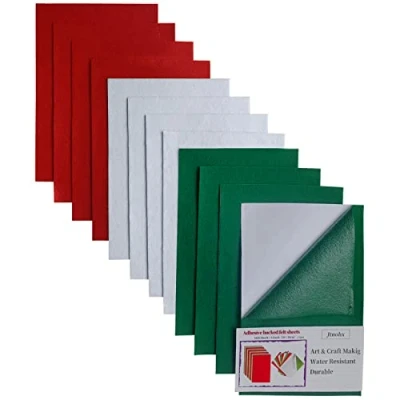 Immagine di Jtnohx Feltro Adesivo, Autoadesivo, Tessuto di Fogli Adesivo per L&#039;artigianato, 20x30 cm 12 Pezzi 1,4 mm Spessore Morbido con Progetti fai da te (Verde/Bianco/Rosso)