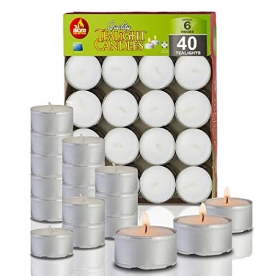 Immagine di Ner Mitzvah Candele Tealight Set da 40 Bianche Sfuse Piccole Lumini Bianchi Made in Europe 6 Ore