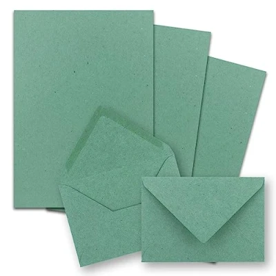 Immagine di FarbenFroh by Gustav Neuser Set di 25 fogli carta da lettere in kraft, formato DIN A5, con buste C6, incollaggio a umido (verde), colore verde eucalipto