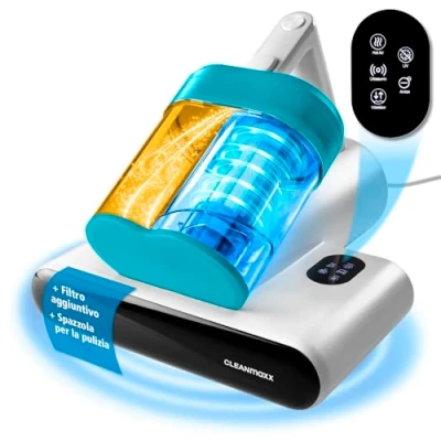 Immagine di CLEANmaxx aspirapolvere a rotazione contro gli acari della polvere + luce UV C e filtro HEPA per chi soffre di allergie portatile materassi funzione ultrasuoni calore