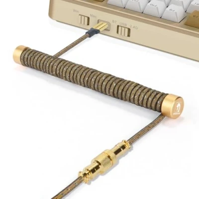 Immagine di MAMBASNAKE Cavo a Spirale Tastiera Custom e Metal Aviator Cable Winder Set Asta Fissa per Aviatore Cavi + Braided USB C Keyboard con in Oro 24K Gaming Keyboar/Smartphone
