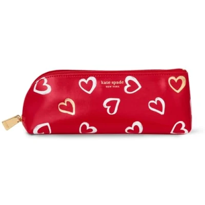 Immagine di Kate Spade New York Astuccio per penne e matite con materiale scolastico, custodia cerniera include 2 matite, temperamatite, gomma righello, Cuori Pennellate, S, Classico