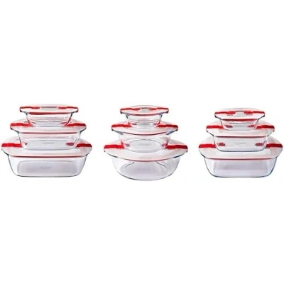 Immagine di Pyrex® Cook &amp; Heat Set di 9 piatti in vetro con coperchio ermetico, per microonde, senza BPA