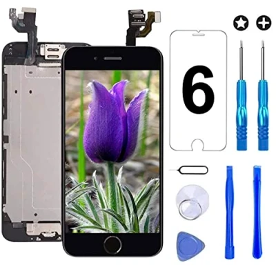 Immagine di Brinonac Display per iPhone 6 Schermo 4,7 Pollici LCD Touch Parti di Ricambio con Home Pulsante, Fotocamera, Stanghetta,Sensore Flex Utensili Inclusi (Nero)