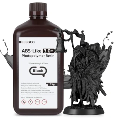 Immagine di ELEGOO Resina ABS Like 3.0 Plus 3.0+, LCD UV Rapida Alta Precisione, Non Brittle, Migliorata Forza e Durezza per LCD/DLP Stampante 3D Fotopolimerica, Nero 2000G