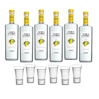 Immagine di NARDINI LIQUORE ACQUA DI CEDRO 1 LT 6 BOTTIGLIE CON BICCHIERI