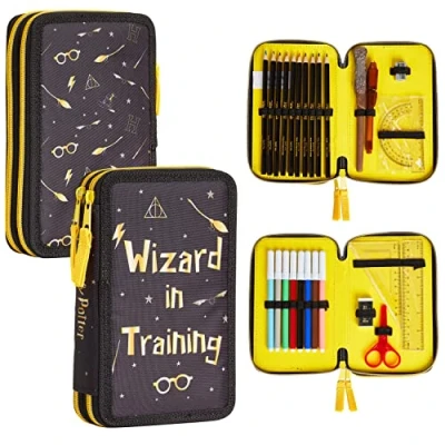 Immagine di Harry Potter Astuccio Scuola Portapenne Elementare con Materiale Scolastico (Nero/Giallo)