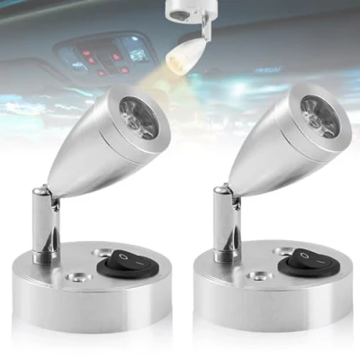 Immagine di 2 luci da lettura a LED 12 V, lampada per camper, illuminazione interna con interruttore regolabile, 3 W, luce bianca calda, 3200 K,