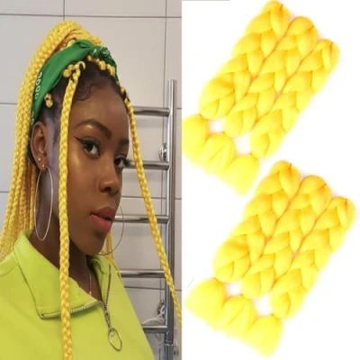 Immagine di Braids Extension per capelli sintetici da intrecciare, 6 confezioni di ombre kanekalon, trecce Jumbo intrecciati (A11 giallo)