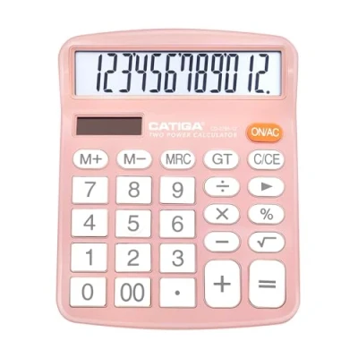 Immagine di CATIGA Calcolatrice da tavolo a 12 cifre con ampio display LCD e pulsante sensibile, doppia alimentazione solare batteria, funzione standard per ufficio, casa, scuola, CD 2786 (rosa chiaro)