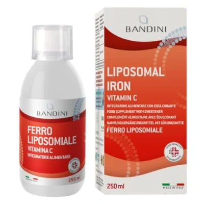 Immagine di Bandini® Ferro Liposomiale Liquido con + Vitamina C Alto Dosaggio e Assorbimento Alta Biodisponibilità Vegan Senza OGM Flacone da 250ml Tappo Dosatore Contrasta la Stanchezza