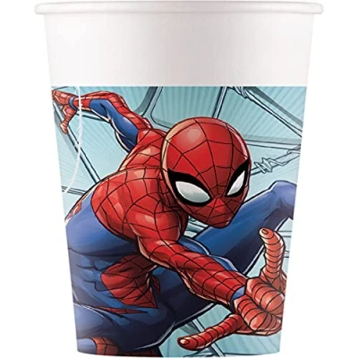 Immagine di Procos 93468 Tazza da festa Spiderman Team Up, capacità massima 200 ml, 8 pezzi, bicchieri usa e getta in carta, compleanno per bambini, stoviglie feste, FSC