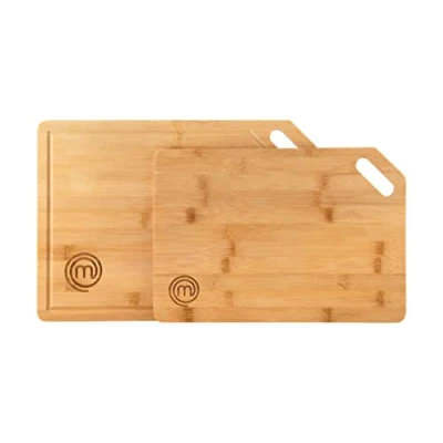 Immagine di MasterChef Set Taglieri Cucina, Tagliere Grande e Medio, Taglia per Aperitivo, Carne, Pane, con Foro Poterlo Appendere, Bamboo, 38,5cmx27,5cm (con Scanalatura del Succo) /34cmx23,5cm
