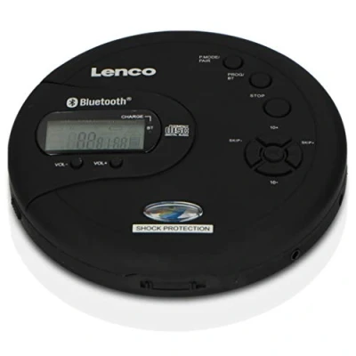 Immagine di Lenco CD 300 Lettore portatile Walkman Bluetooth Diskman funzione MP3 Antishock batteria 2 x 2000mAh cuffie cavo di ricarica micro USB nero