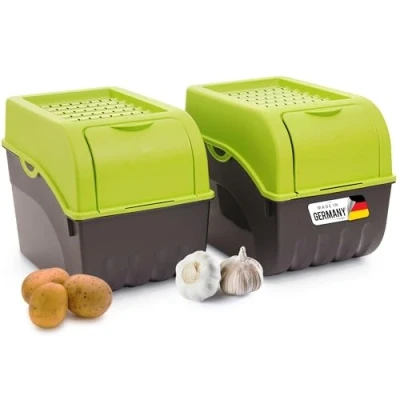 Immagine di Novaliv Contenitore per patate, 2 pezzi, grande, 9 l, verde, verdure, impilabile, cipolle, frutta, conservare le carote