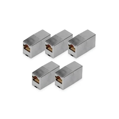 Immagine di DIGITUS DN 93901 Accoppiatore RJ45 Cat 5e 5 Pezzi Prolunga Cavo LAN Connettore di Rete Cat5e Compatibile Poe modulare per Switch, DSL, Modem, Router, PC Argento