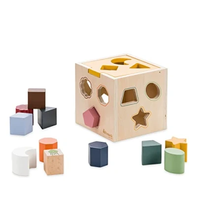 Immagine di hauck Sort N Tidy Cubo in Legno (Approvato FSC®) da 12M+ Bambini per Abilità Logiche e Manuali, con 12 Formine ad Incastro Stimola la Concentrazione a Riconoscere le forme