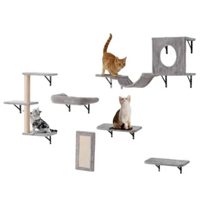 Immagine di VEVOR Mensole da Parete per Gatti Set 6, Posatoi Montati a con Trampolini, Amaca, Divano, Albero Gatti, di Mobili Fino 18,14 kg Dormire, Arrampicarsi