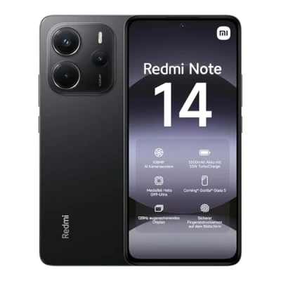 Immagine di Xiaomi Smartphone Redmi Note 14, 8+256GB, Sistema fotografico con AI da 108MP, batteria 5500mAh, display Eye Care 120Hz, funzionalità (caricabatterie non incluso),Nero