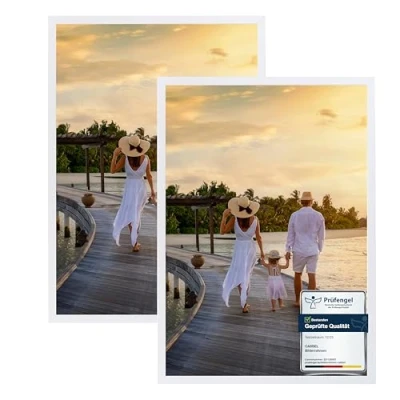 Immagine di CABBEL Set di 2 cornici portafoto in legno MDF 50x70 cm, con vetro acrilico infrangibile, colore Bianco