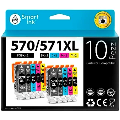 Immagine di Smart Ink Cartucce Compatibili per Canon PGI 570 XL 570XL CLI 571 571XL (PGBK &amp; BK/C/M/Y 10 Pack Combo) la ricarica delle Pixma MG5750 MG6850 TS5050 TS6050 MG6851