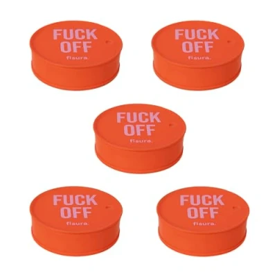 Immagine di Fisura Coperchio bicchieri antidroga &quot;F*ck off&quot; rosso 5 pezzi. Protezione originale per bevande. Copertura bevande riutilizzabile. della tazza in silicone anti goccia. pezzi
