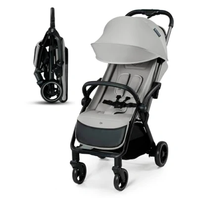Immagine di Kinderkraft APINO Passeggino Leggero fino 22 Kg, Solo 7,5 Da Viaggio, Pieghevole automatico, Schienale Regolabile In Posizione Sdraiata, Copertura Antipioggia, Grigio