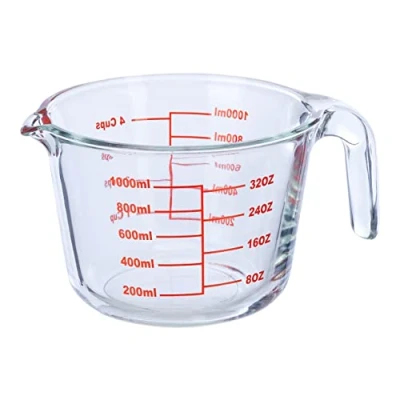 Immagine di Relaxdays Misurino in Vetro, Dosatore per la Cucina 1000 ml Resistente al Calore Bicchierino Scala Graduata, Trasparente, 100%