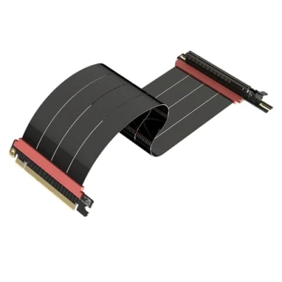 Immagine di LINKUP AVA5 Cavo Riser PCIE 5.0 Pronto Futuro per Supporto GPU Verticale Gen 5 velocità x16 128GB/s Compatibile con 4.0 &amp; WRX80/WRX90E Angolo Sinistro Nero 28cm