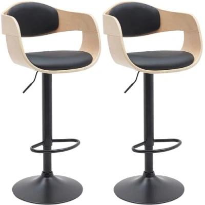 Immagine di CLP Set di 2 sgabelli da Bar Kingston con Rivestimento Alta qualità I Sgabello Robusta Struttura in Metallo, Colore:Natura/Nero, Materiale:Ecopelle