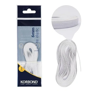 Immagine di KORBOND Elastico Piatto per Cucito, 6 mm x 3 m, in Misto Poliestere di Lunga Durata, Riparare Vestiti, girovita o Polsini, Sartoria, creazioni Artigianali, upcycling, Colore: Bianco