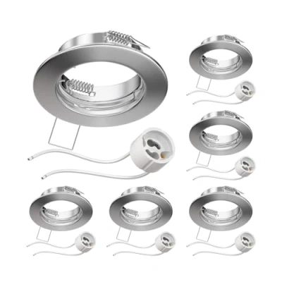Immagine di ledscom.de 6 pezzi cornice da incasso a soffitto FERE cromata opaca (LED/alogena/GU10/MR16/PAR16/50mm) incl. presa GU10