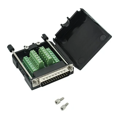 Immagine di DB25 Scheda di breakout senza saldatura, maschio/femmina adattatore 25 pin per Connettore terminale modulo segnale bulloni lunghi e dadi con custodia maschio.