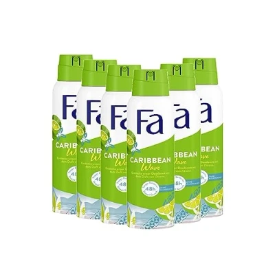 Immagine di Fa Deodorante spray Caribbean Wave con il profumo esotico fresco del limone, protezione 48h, 6 x 150 ml