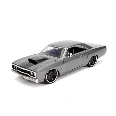Immagine di Jada Toys 253203054 Fast &amp; Furious Dom&#039;s 1970 Plymouth Road Runner, modello di tuning in scala 1:24, porte apribili, cofano e bagagliaio, ruota libera, grigio